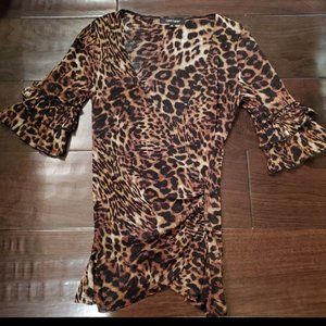 LEOPARD RUCHED SHEER TOP SZ M